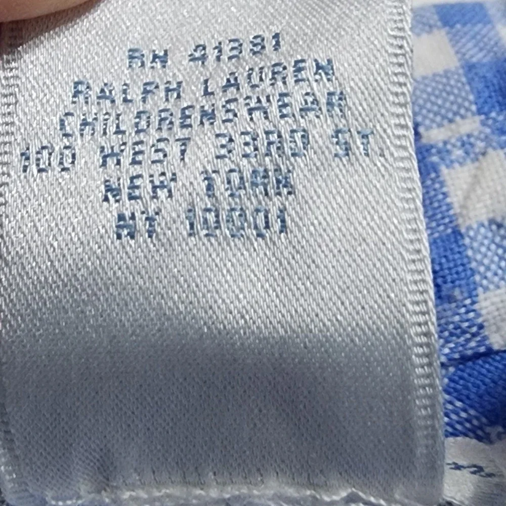 Ralph Lauren Baby Boys Blue Gingham Cotton Oxford Romper 3M Short Sleeve